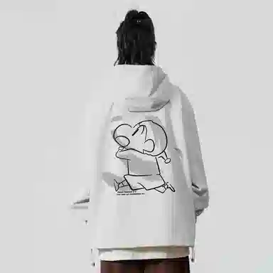 蜡笔小新 户外休闲奔跑线稿卡通人物字母印花保暖加厚休闲宽松可调节连帽羽绒服外套 男女同款