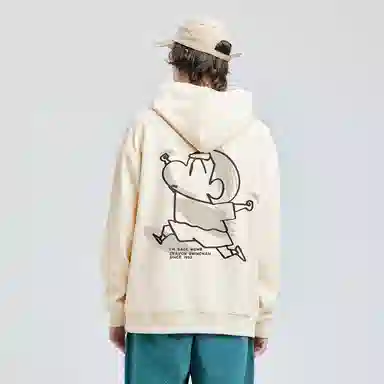 蜡笔小新 卡通小新线稿印花落肩宽松休闲套头连帽卫衣 男女同款