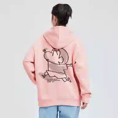 蜡笔小新 卡通小新线稿印花落肩宽松休闲套头连帽卫衣 男女同款