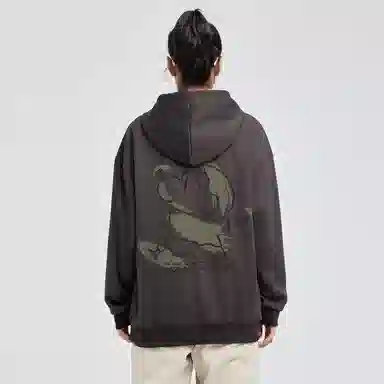 蜡笔小新 卡通小新线稿印花落肩宽松休闲套头连帽卫衣 男女同款