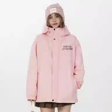 蜡笔小新 户外休闲奔跑线稿卡通人物字母印花保暖加厚休闲宽松可调节连帽羽绒服外套 男女同款