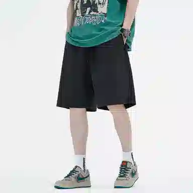 蜡笔小新 纯色卡通小新口袋竖徽宽松透气直筒针织休闲短裤 男女同款