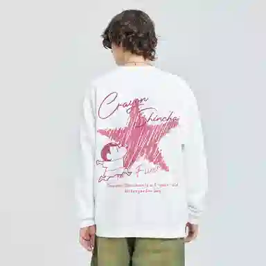 蜡笔小新 卡通线稿小新星星签名字母印花休闲宽松套头圆领卫衣 男女同款