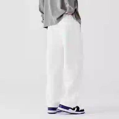 蜡笔小新 趣味卡通人物印花抽绳宽松直筒休闲裤 男女同款