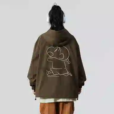 蜡笔小新 户外休闲奔跑线稿卡通人物字母印花保暖加厚休闲宽松可调节连帽羽绒服外套 男女同款