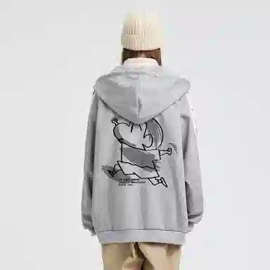 蜡笔小新 卡通小新线稿印花落肩宽松休闲套头连帽卫衣 男女同款