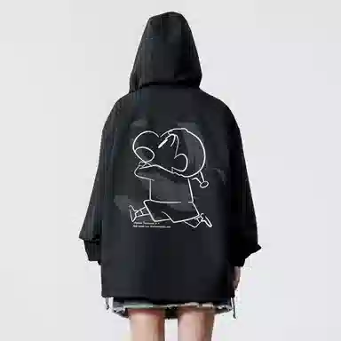 蜡笔小新 户外休闲奔跑线稿卡通人物字母印花保暖加厚休闲宽松可调节连帽羽绒服外套 男女同款