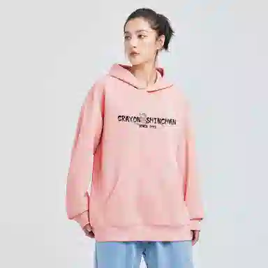 蜡笔小新 卡通小新线稿印花落肩宽松休闲套头连帽卫衣 男女同款