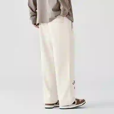 蜡笔小新 趣味卡通人物印花抽绳宽松直筒休闲裤 男女同款