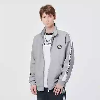 蜡笔小新 拼接条纹字母卡通小新徽标休闲宽松立领夹克外套 男女同款