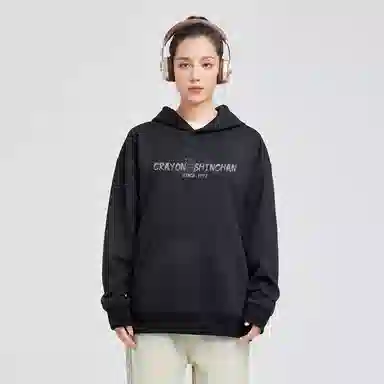 蜡笔小新 卡通小新线稿印花落肩宽松休闲套头连帽卫衣 男女同款