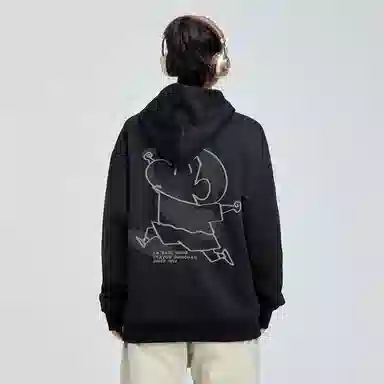 蜡笔小新 卡通小新线稿印花落肩宽松休闲套头连帽卫衣 男女同款