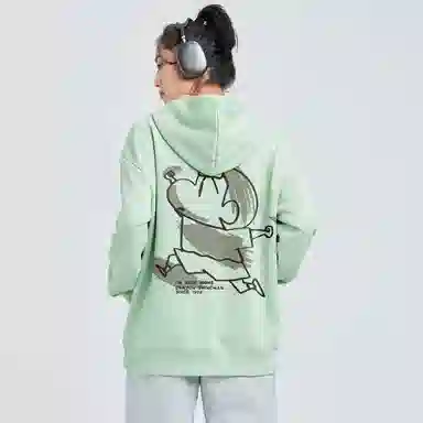 蜡笔小新 卡通小新线稿印花落肩宽松休闲套头连帽卫衣 男女同款