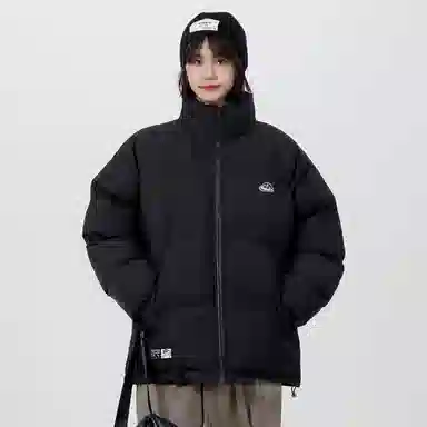 蜡笔小新 纯色卡通动漫小标加厚保暖立领宽松面包棉服外套 男女同款