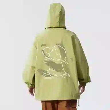 蜡笔小新 户外休闲奔跑线稿卡通人物字母印花保暖加厚休闲宽松可调节连帽羽绒服外套 男女同款