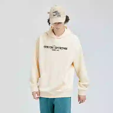 蜡笔小新 卡通小新线稿印花落肩宽松休闲套头连帽卫衣 男女同款
