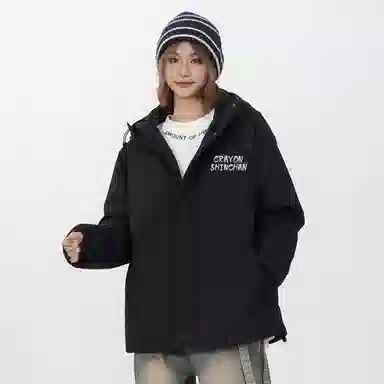 蜡笔小新 户外休闲奔跑线稿卡通人物字母印花保暖加厚休闲宽松可调节连帽羽绒服外套 男女同款