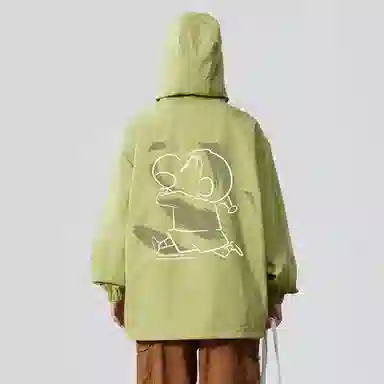 蜡笔小新 户外休闲奔跑线稿卡通人物字母印花保暖加厚休闲宽松可调节连帽羽绒服外套 男女同款
