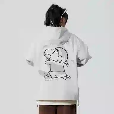 蜡笔小新 户外休闲奔跑线稿卡通人物字母印花保暖加厚休闲宽松可调节连帽羽绒服外套 男女同款