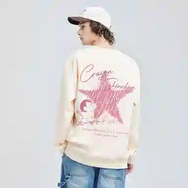 蜡笔小新 卡通线稿小新星星签名字母印花休闲宽松套头圆领卫衣 男女同款