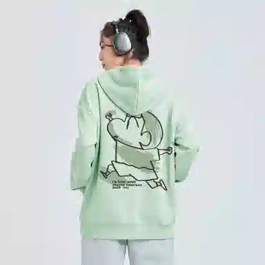 蜡笔小新 卡通小新线稿印花落肩宽松休闲套头连帽卫衣 男女同款