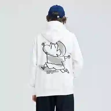 蜡笔小新 卡通小新线稿印花落肩宽松休闲套头连帽卫衣 男女同款