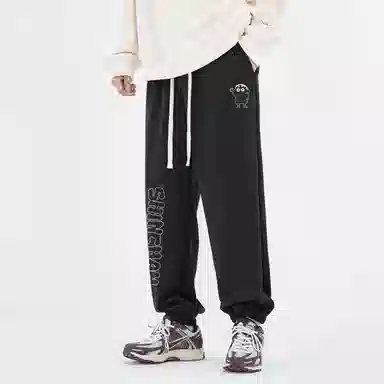 蜡笔小新 基础卡通小新品牌字母印花抽绳宽松束脚针织运动裤 男女同款