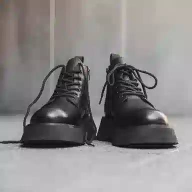 驰狼 大头厚底 短筒 马丁靴 男款 黑色