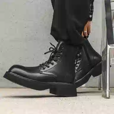 驰狼 超纤皮 百搭舒适 中筒 马丁靴 男款 黑色