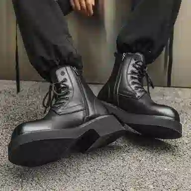 驰狼 超纤皮 百搭舒适 中筒 马丁靴 男款 黑色