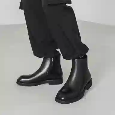 合成革 时尚潮流底厚增高百搭之选 短靴 男款 黑色