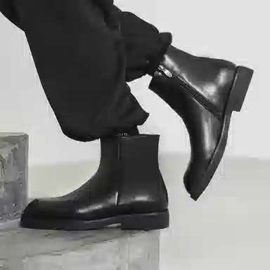 合成革 时尚潮流底厚增高百搭之选 短靴 男款 黑色