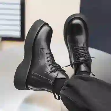 驰狼 大头厚底 短筒 马丁靴 男款 黑色