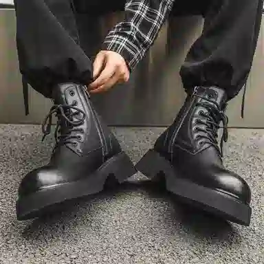 驰狼 超纤皮 百搭舒适 中筒 马丁靴 男款 黑色