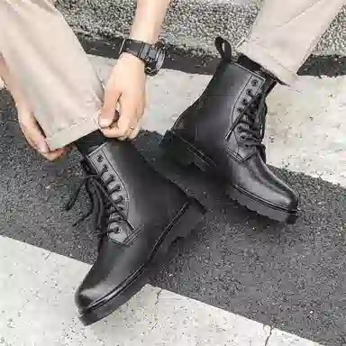 驰狼 二层牛皮 百搭舒适潮流 马丁靴 男款 黑色