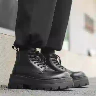 PU Derby High-Top Motorcycle Boots Classic Black