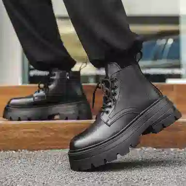 PU Derby High-Top Motorcycle Boots Classic Black