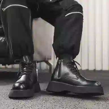 驰狼 大头厚底 短筒 马丁靴 男款 黑色