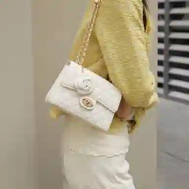 意尔康 菱格 合成革 链条包单肩包 女款 米白