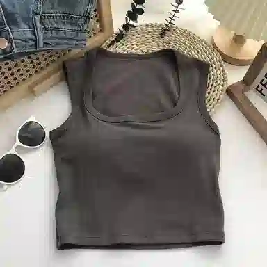 轻迎 方领露锁骨百搭抹胸打底上衣无袖带胸垫背心女带吊带 女款