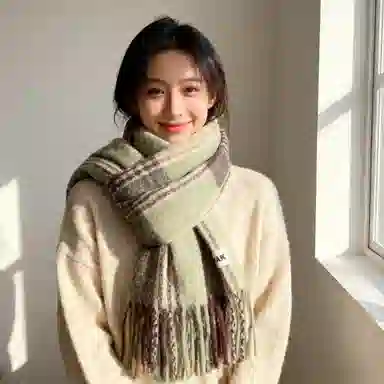 匹克 【礼盒可选】小清新显气质加厚防寒保暖百搭格纹设计文艺范柔软 聚酯纤维 绒线围巾 男女同款情侣款 绿色