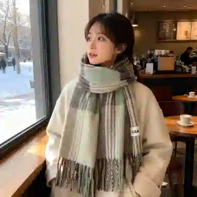 匹克 【礼盒可选】小清新显气质加厚防寒保暖百搭格纹设计文艺范柔软 聚酯纤维 绒线围巾 男女同款情侣款 绿色