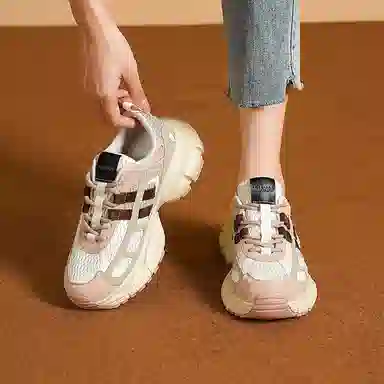 华耐 舒适厚底百搭通勤潮流 减震透气轻便增高 低帮 老爹鞋 女款