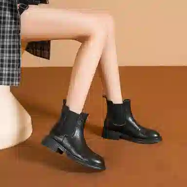 华耐 合成革 舒适百搭 休闲 短筒 切尔西靴 女款 黑色