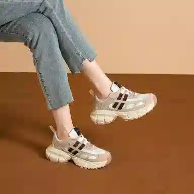 华耐 舒适厚底百搭通勤潮流 减震透气轻便增高 低帮 老爹鞋 女款