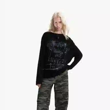 IMXS Vintage Print Sheer Oversized Long Sleeve Tee