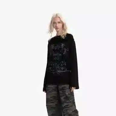 IMXS Vintage Print Sheer Oversized Long Sleeve Tee