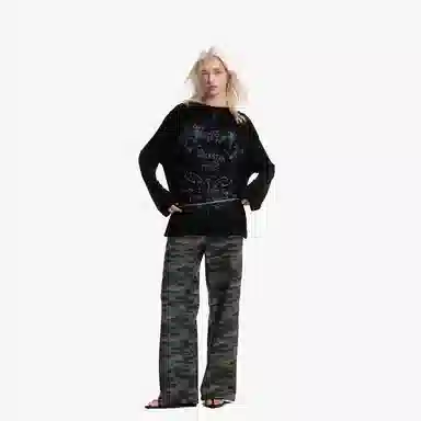 IMXS Vintage Print Sheer Oversized Long Sleeve Tee