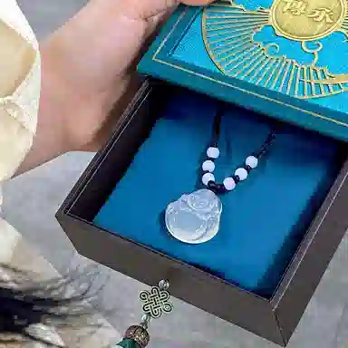 月斐 转运珠弥勒佛观音菩萨 本命年平安白大肚弥勒佛黑绳 复古国潮转运笑佛 玉髓 项链 男女同款情侣款