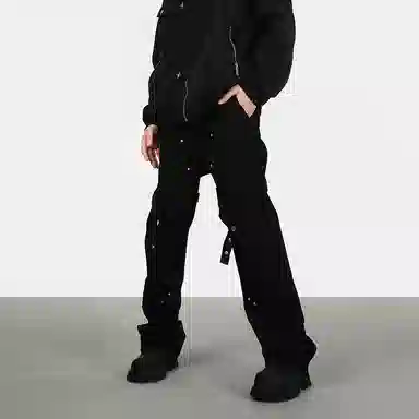 寻星记 复古高街风绑带拼接设计宽松微喇显高遮肉舒适潮流工装裤牛仔裤 男女同款
